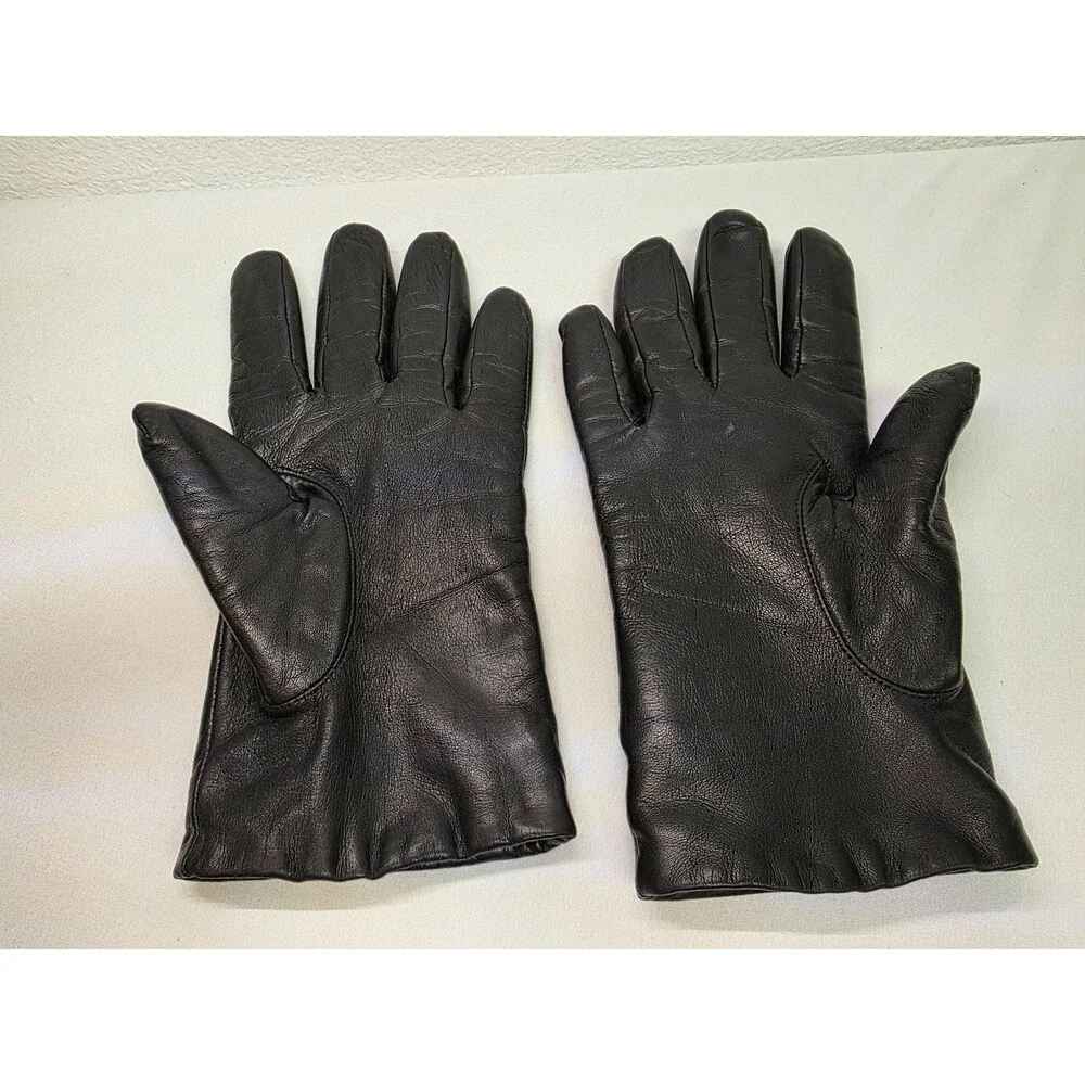 Vintage Black Leather Gloves Size 7.5 Retro Unisex Gloves, Genuine Leather